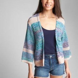 NWT Gap Kimono Sleeve Multicolor Striped Marled Cotton Open Front Cardigan S